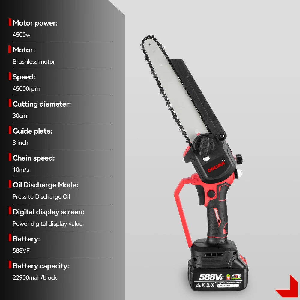 Brushless 8" Electric Chainsaw – Compatible with Makita 18V Battery