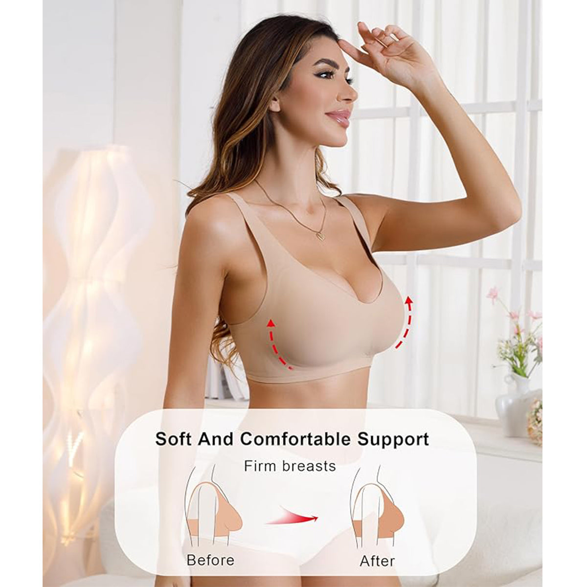 Seamless Oversized Bras Wireless V Neck Everyday Bra Comfortable Cloud Feel Soft Padded Bras