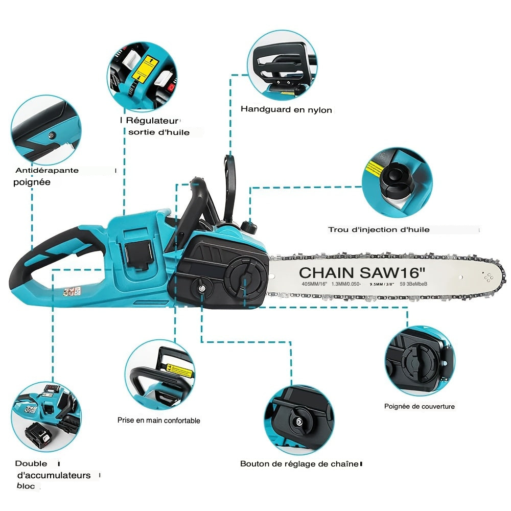 Cordless Chainsaw 16" – 1500W, Compatible with Makita Battery