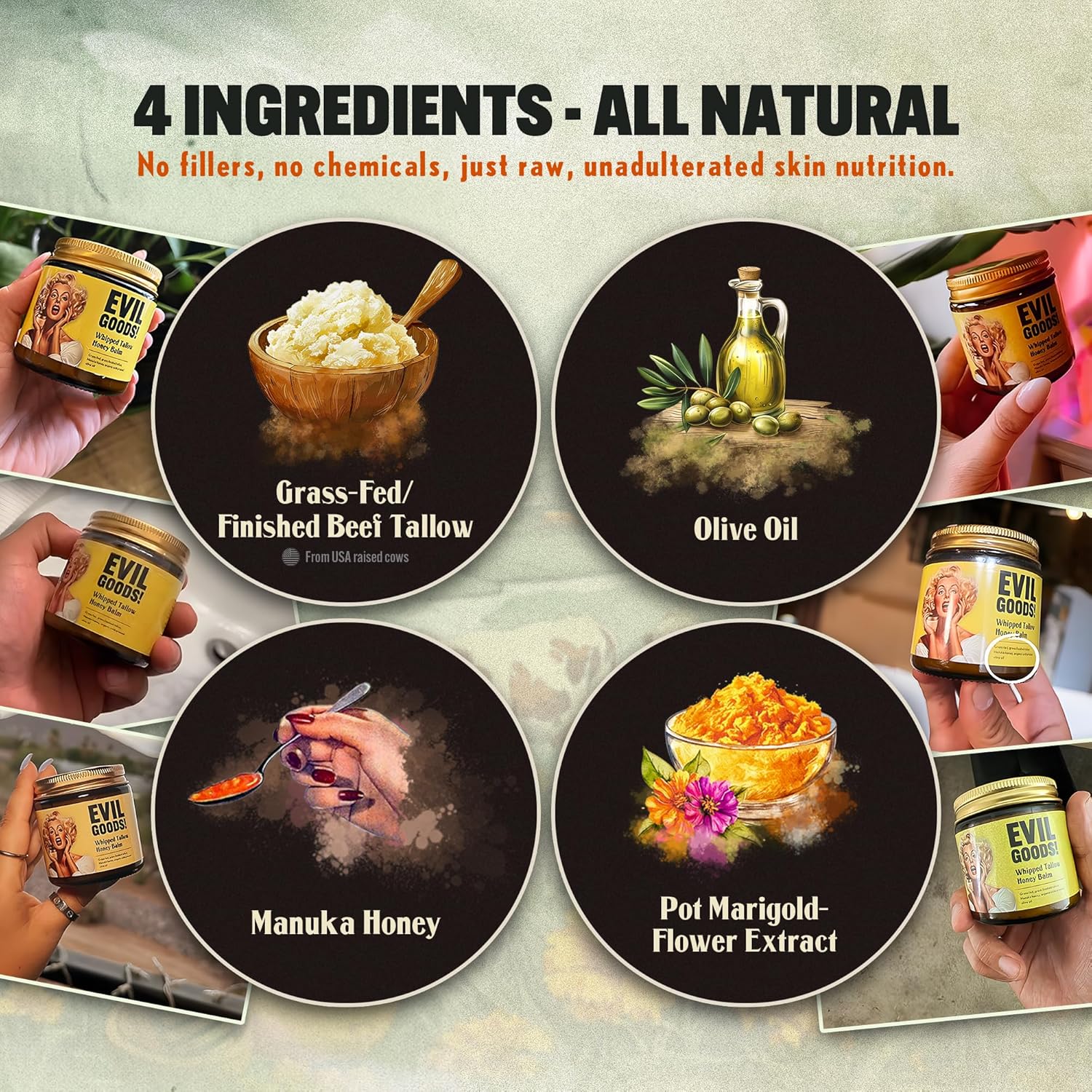 Natural Whipped Tallow Honey Balm