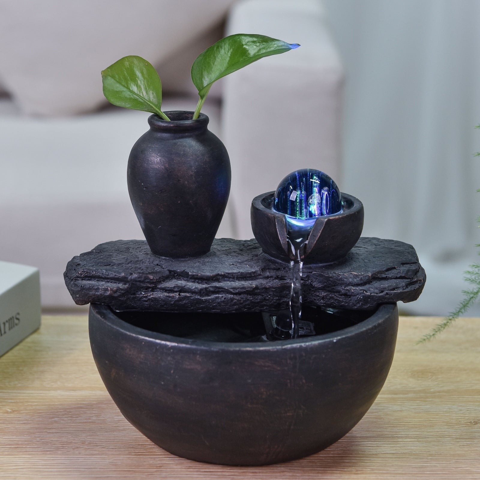 Silice Indoor Fountain – Zen Cascade with Glass Ball