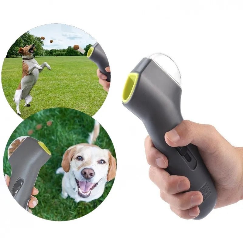 Dog training snack launcher, dog treat shooter, pet snack dispenser, dog treat launcher, dog training feeder, dog treat dispenser gun, interactive dog training toy, pet snack launcher, dog obedience training tool, portable dog treat dispenser, dog reward launcher, treat shooter for dogs, fun dog training accessory, clicker-free training aid, dog agility training treat gun, puppy training treat launcher, dog treat launcher for training and play, easy-to-use pet snack shooter, dispenser toy for dog behavior t