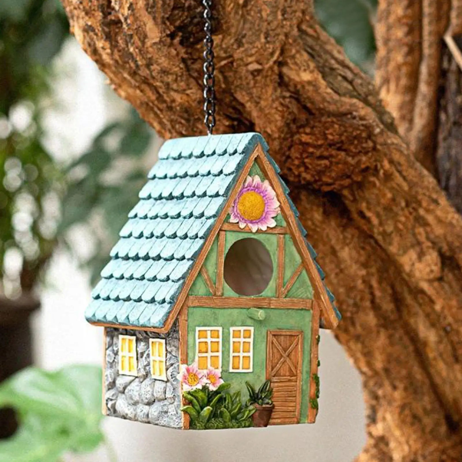 Hand-Painted Resin Birdhouse – Ideal for Birds and Outdoor Decoration