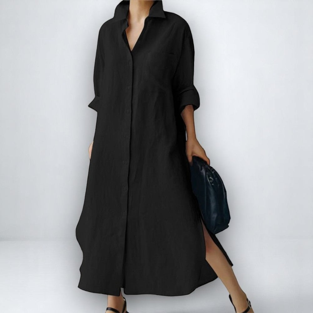 oversized linen dress, linen shirt dress, casual summer dress, relaxed fit dress, collared linen dress, button down shirt dress, side slit dress, versatile summer dress, women's vacation dress, vacation dresses, casual summer dresses for women, summer vacation dresses, cute vacation dresses, casual vacation dresses, cute beach vacation outfits, linen button up dress, women's resort dresses