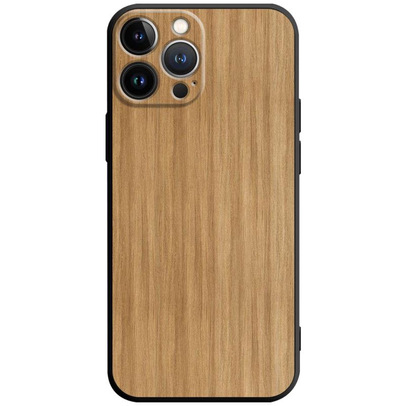 Luxury iPhone Case Made of Solid Wood Bamboo and Metallic with Smooth Brown Wood Grain