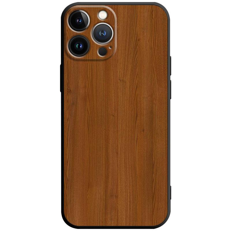 Luxury iPhone Case Made of Solid Wood Bamboo and Metallic with Smooth Brown Wood Grain