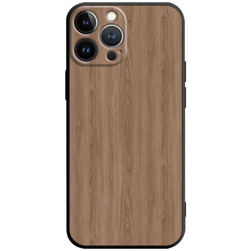 Luxury iPhone Case Made of Solid Wood Bamboo and Metallic with Smooth Brown Wood Grain