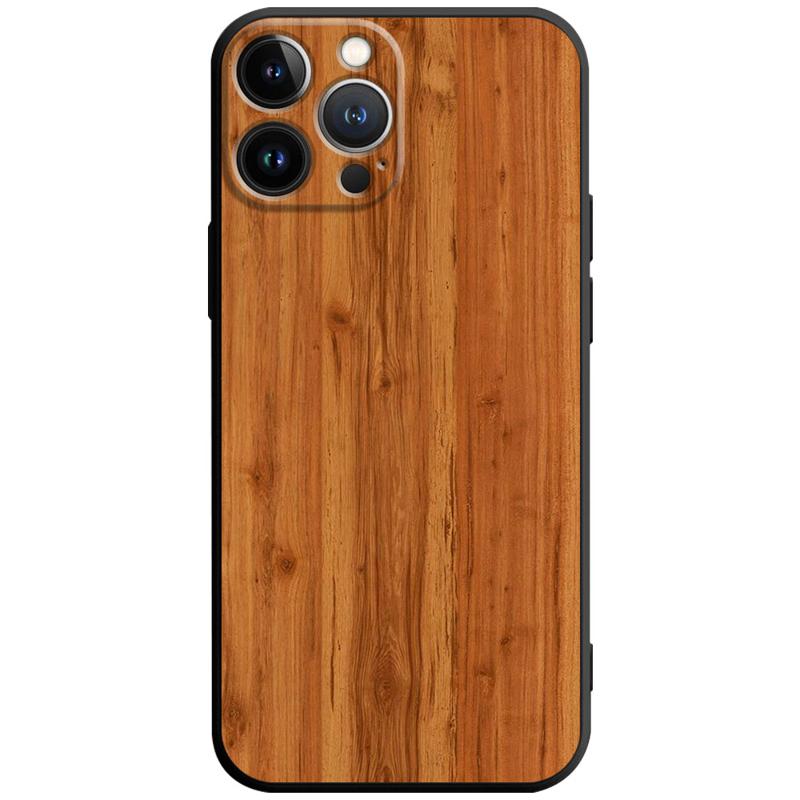 Luxury iPhone Case Made of Solid Wood Bamboo and Metallic with Smooth Brown Wood Grain