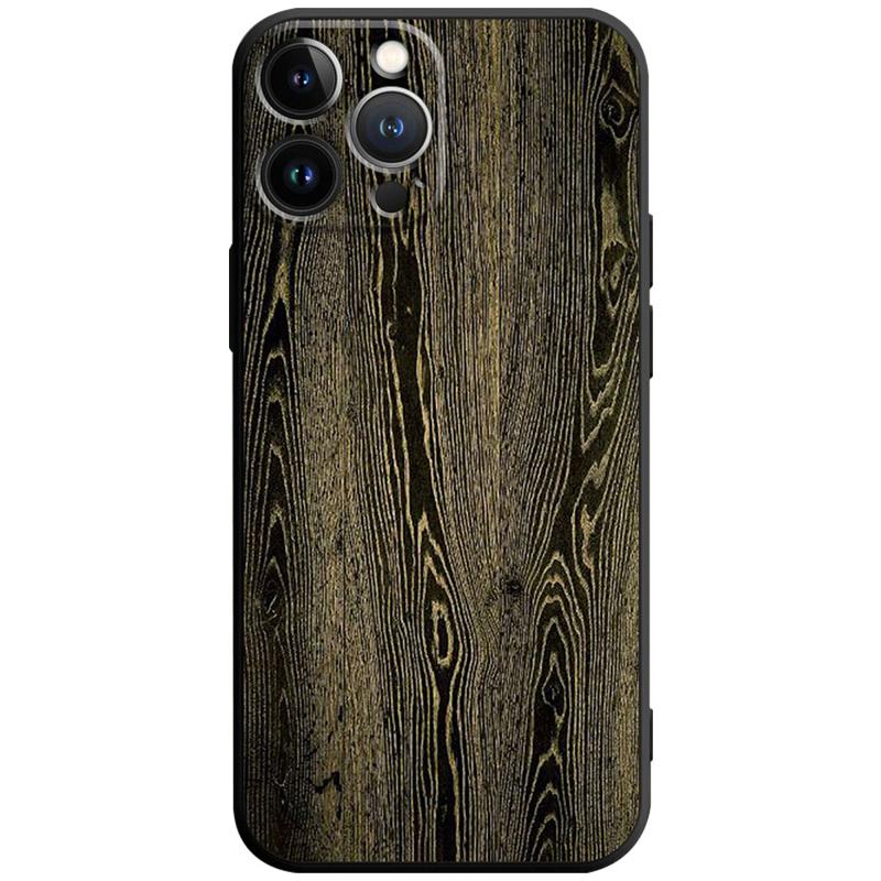 Luxury iPhone Case Made of Solid Wood Bamboo and Metallic with Smooth Brown Wood Grain