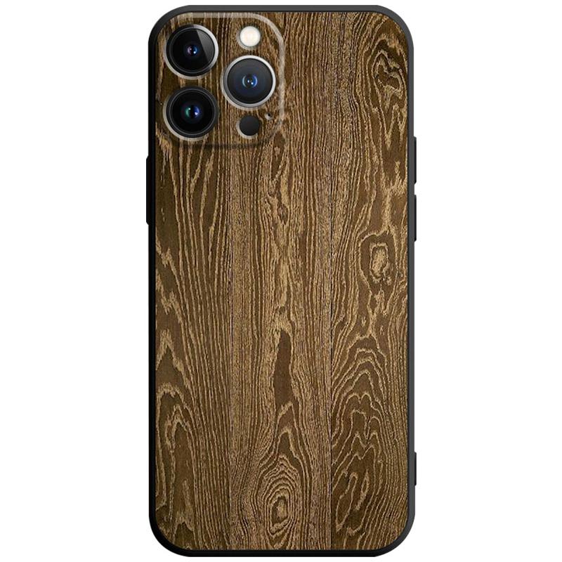 Luxury iPhone Case Made of Solid Wood Bamboo and Metallic with Smooth Brown Wood Grain