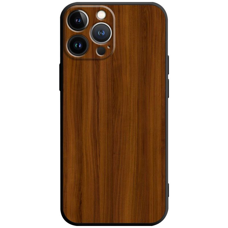 Luxury iPhone Case Made of Solid Wood Bamboo and Metallic with Smooth Brown Wood Grain