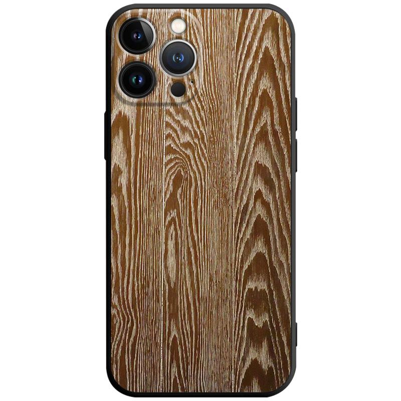 Luxury iPhone Case Made of Solid Wood Bamboo and Metallic with Smooth Brown Wood Grain