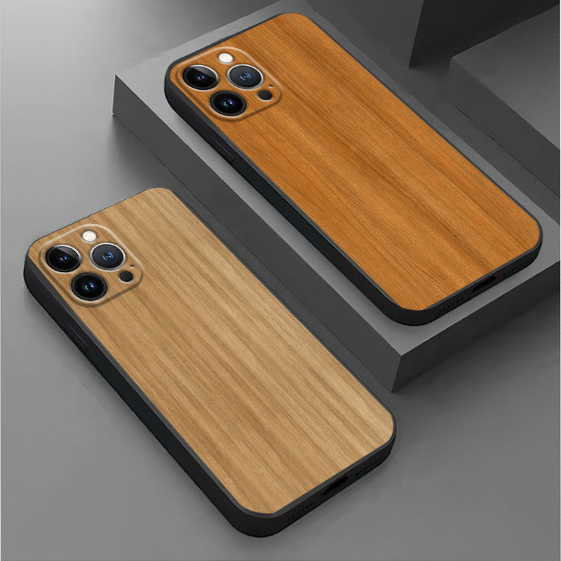 Luxury iPhone Case Made of Solid Wood Bamboo and Metallic with Smooth Brown Wood Grain