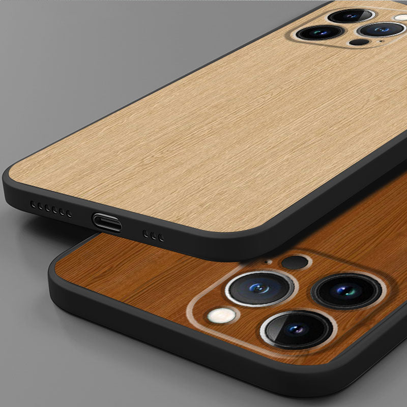 Luxury iPhone Case Made of Solid Wood Bamboo and Metallic with Smooth Brown Wood Grain