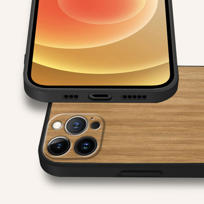 Luxury iPhone Case Made of Solid Wood Bamboo and Metallic with Smooth Brown Wood Grain