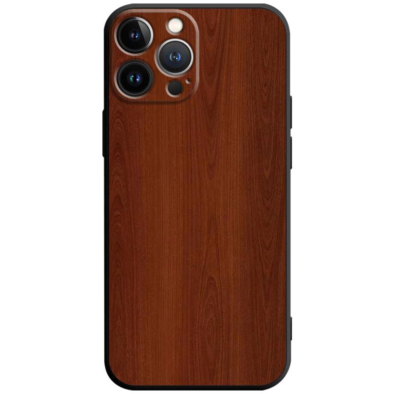 Luxury iPhone Case Made of Solid Wood Bamboo and Metallic with Smooth Brown Wood Grain