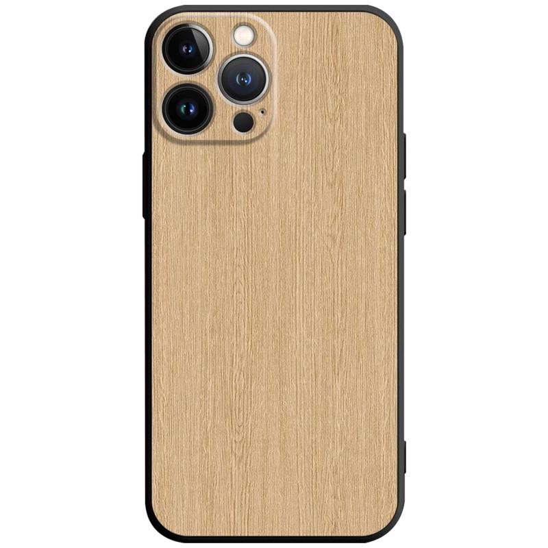 Luxury iPhone Case Made of Solid Wood Bamboo and Metallic with Smooth Brown Wood Grain