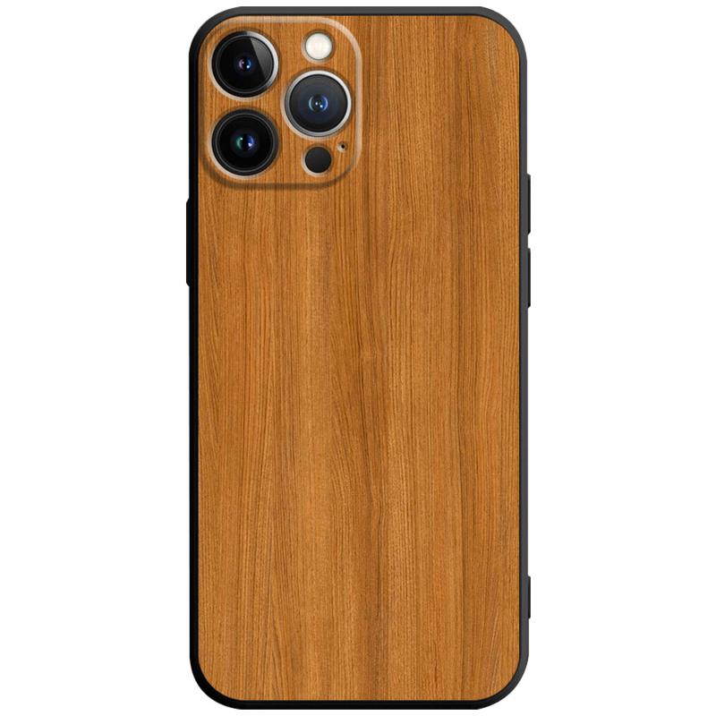 Luxury iPhone Case Made of Solid Wood Bamboo and Metallic with Smooth Brown Wood Grain
