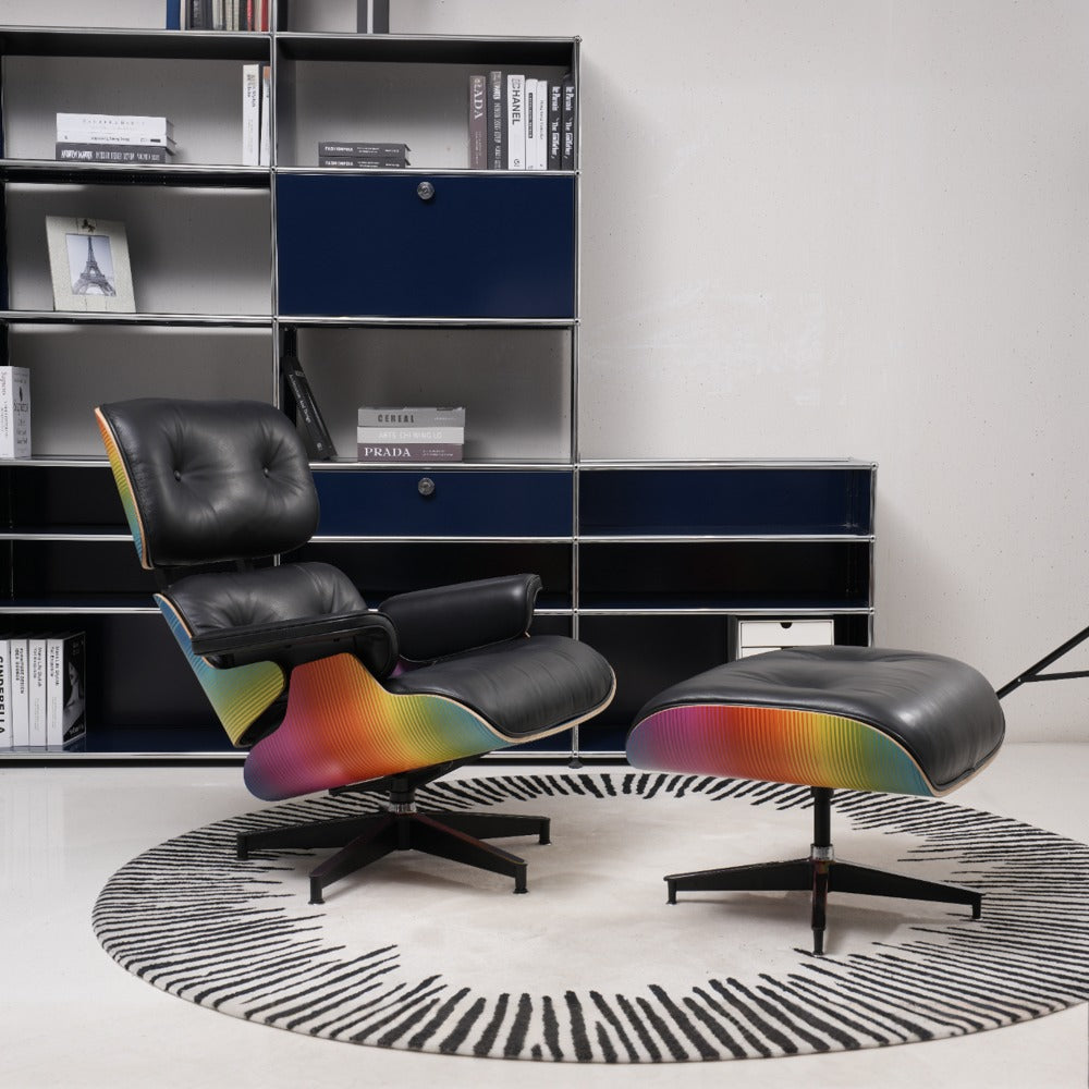 Retro Rainbow Lounge Chair - Custom Eames-Inspired A+ Premium Edition