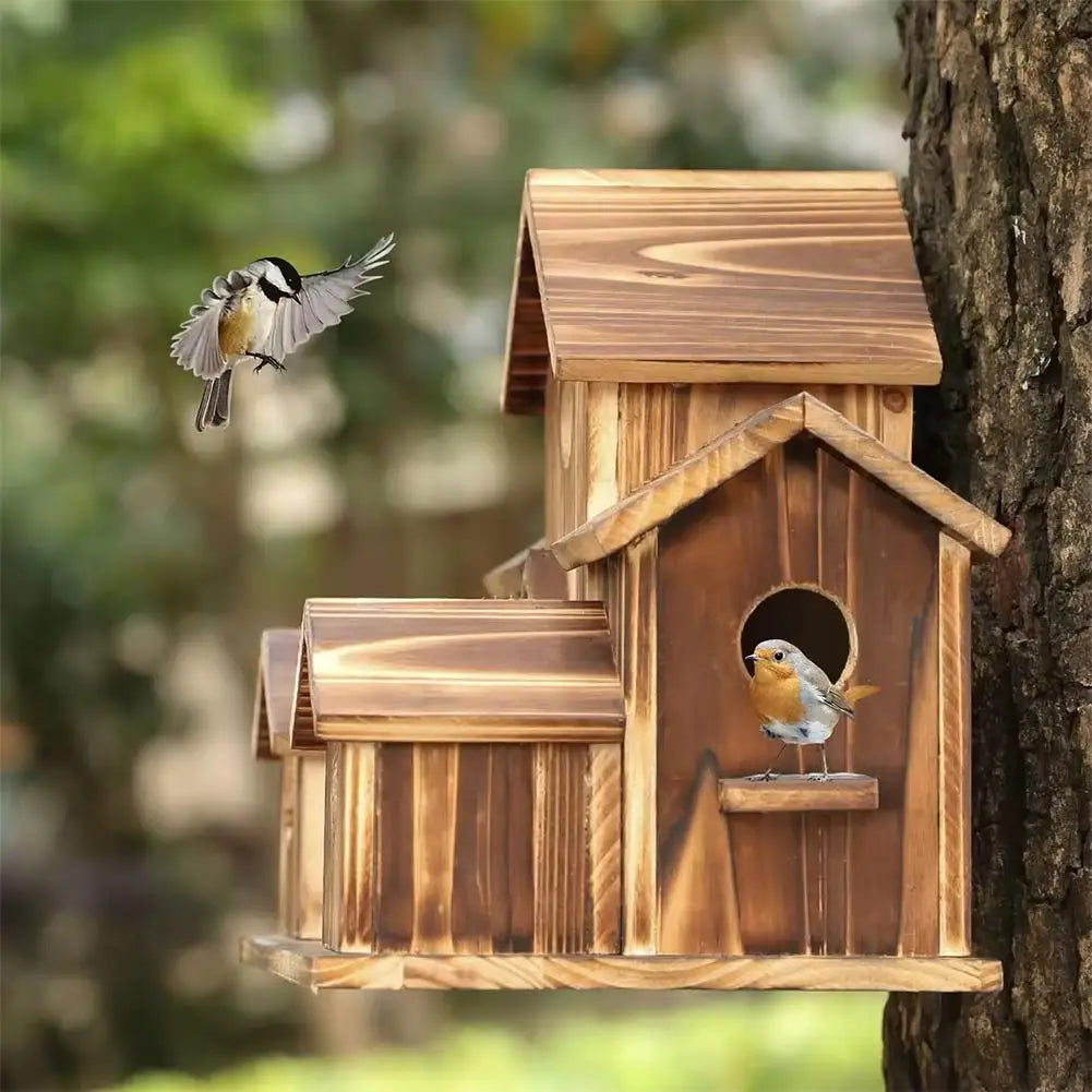 Wooden Birdhouse with 5 Compartments – Outdoor Shelter for Birds