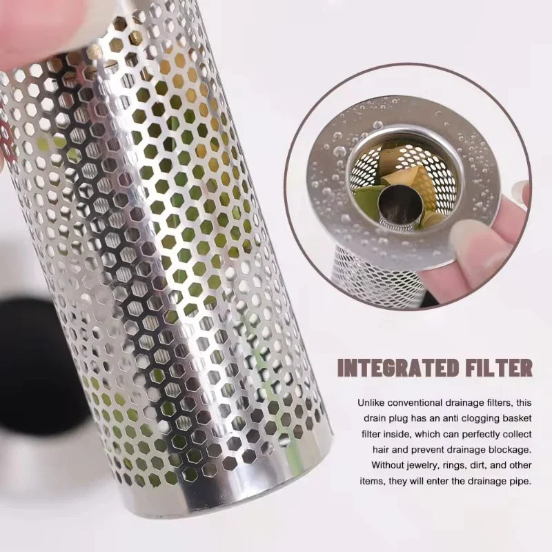 Pop-Up Washbasin Plug – Stainless Steel Hair Catcher Sink Strainer with Bouncing Core