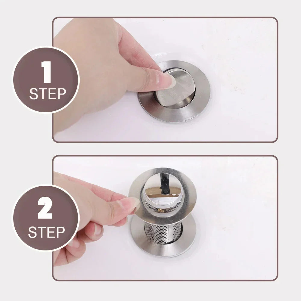 Pop-Up Washbasin Plug – Stainless Steel Hair Catcher Sink Strainer with Bouncing Core