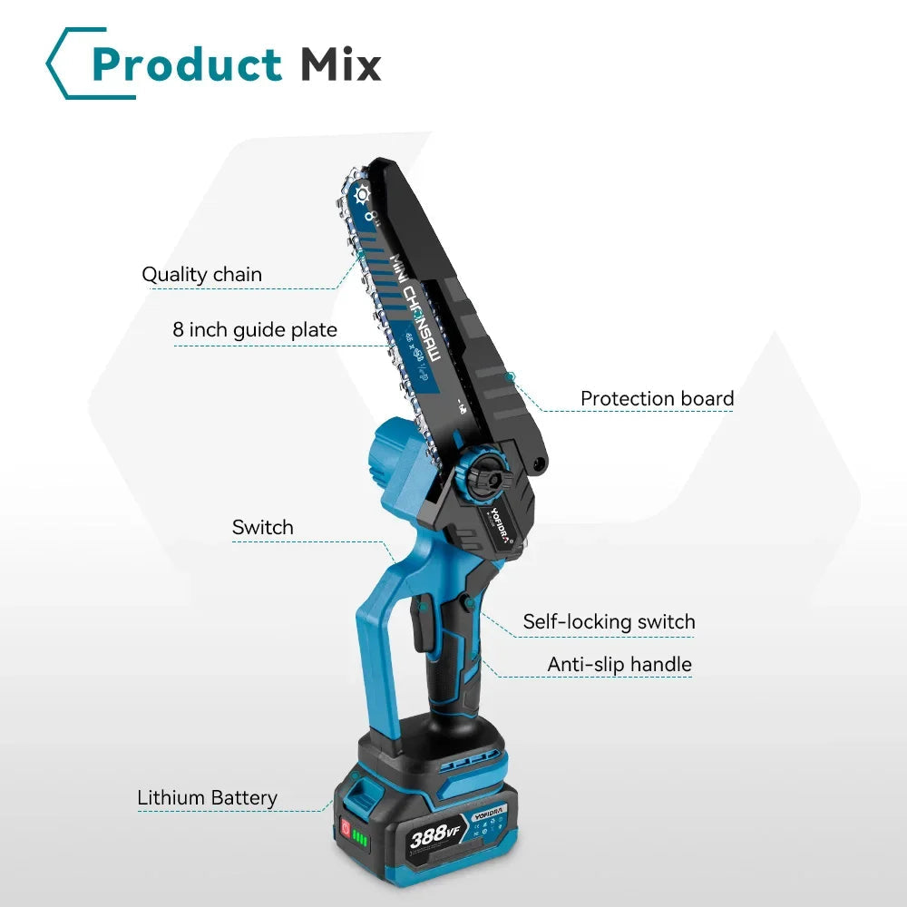 Cordless Mini Chainsaw 8" – Brushless Motor, Compatible with Makita 18V