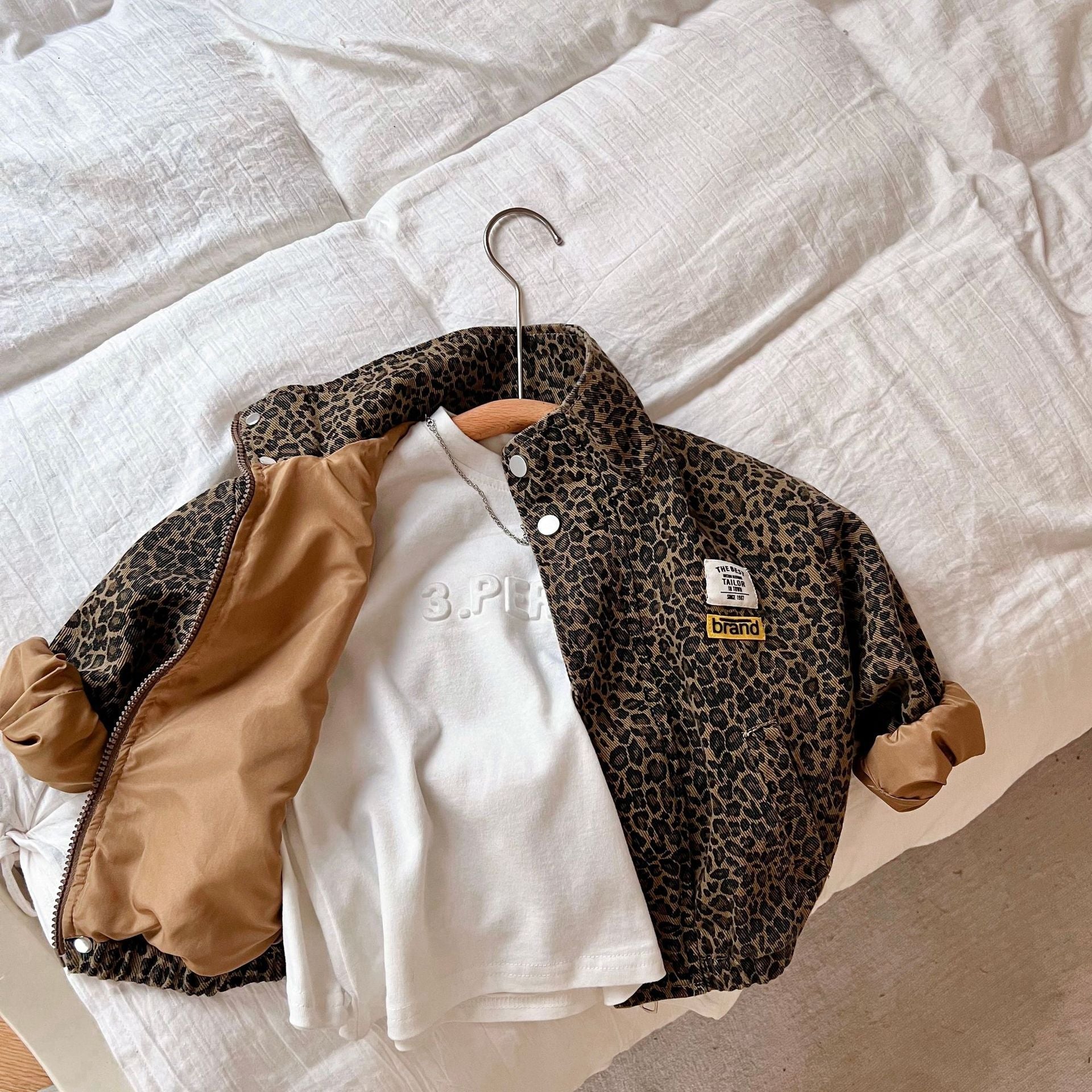 Leopard Print Coat - Girls, Brown, Cotton, Size 1-8 Years