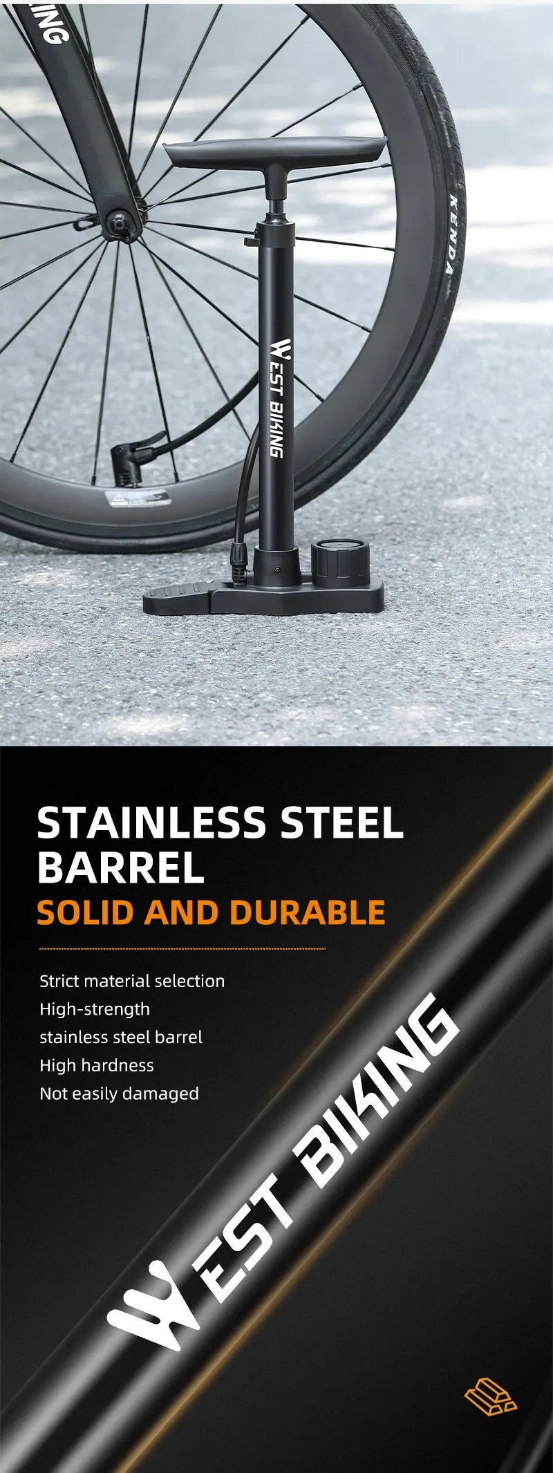 Stainless Steel Bicycle Pump with Pressure Gauge