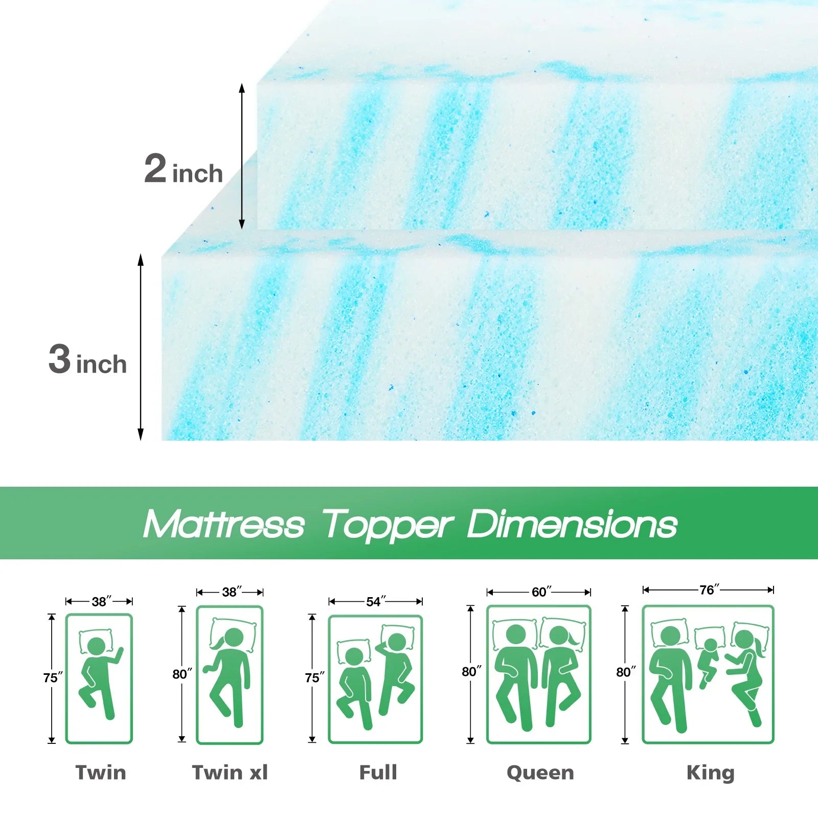 Cooling Gel Memory Foam Mattress Topper for Full Bed – 2-3 Inch Soft Support, Best for Back Pain Relief