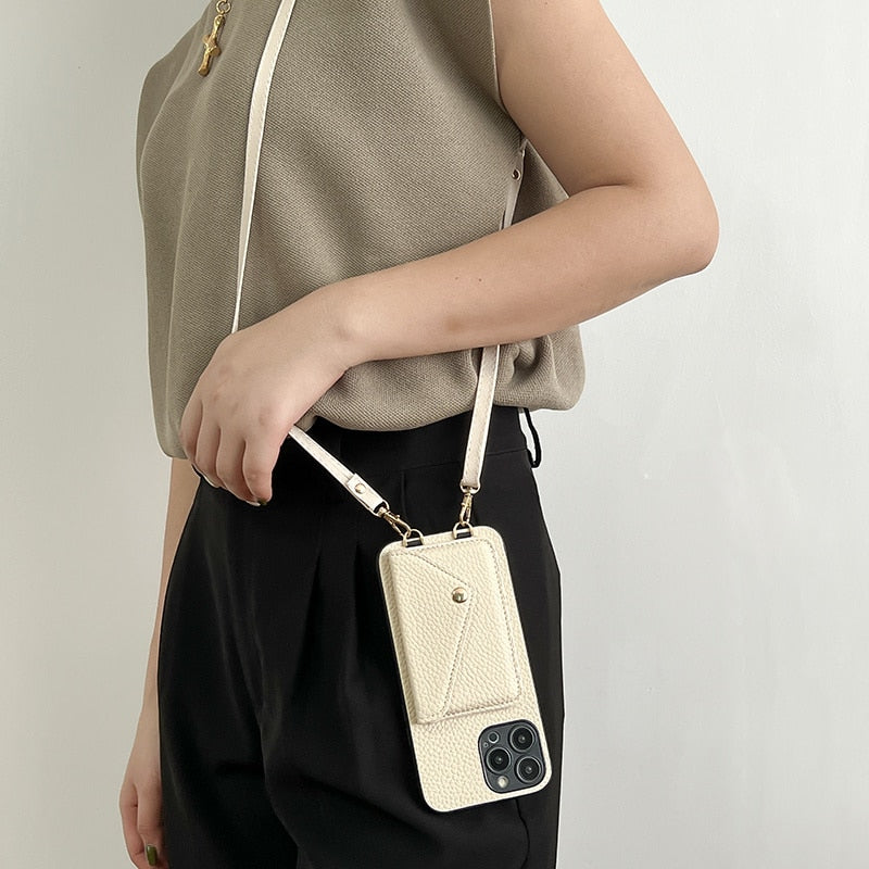 High-Quality Crossbody Wallet Leather iPhone Case with Card Holder and Wallet Function