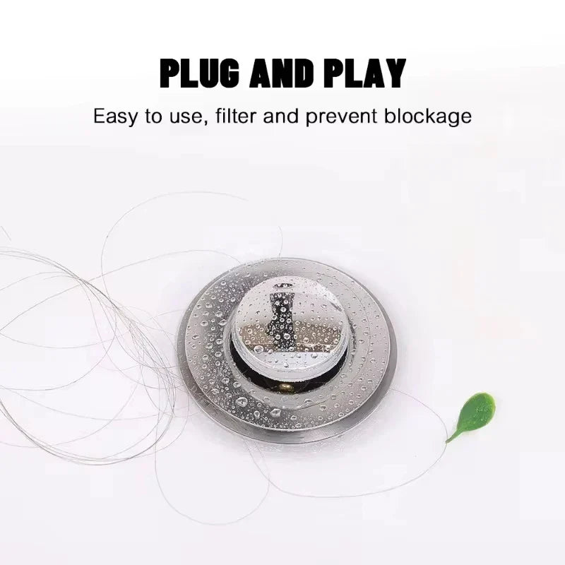 Pop-Up Washbasin Plug – Stainless Steel Hair Catcher Sink Strainer with Bouncing Core