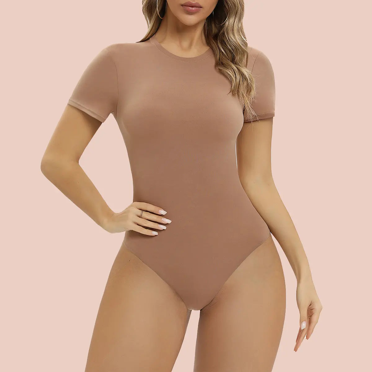Short Sleeve Bodysuit Tops Crew Neck Thong Body Suit