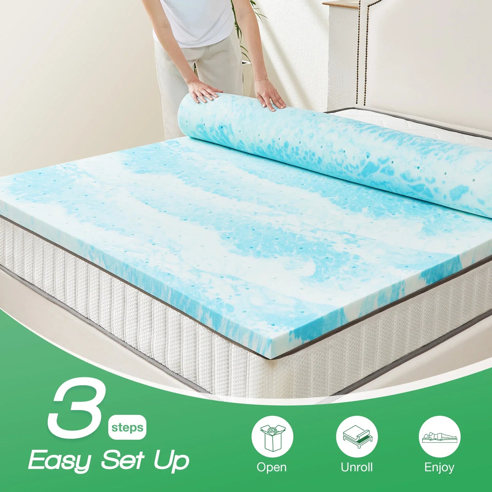 Cooling Gel Memory Foam Mattress Topper for Full Bed – 2-3 Inch Soft Support, Best for Back Pain Relief