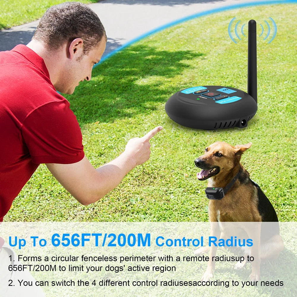Rechargeable Wireless Electric Dog Fence with 200m Range, Waterproof Beep and Shock Training Modes, Transmitter and Collar Combo