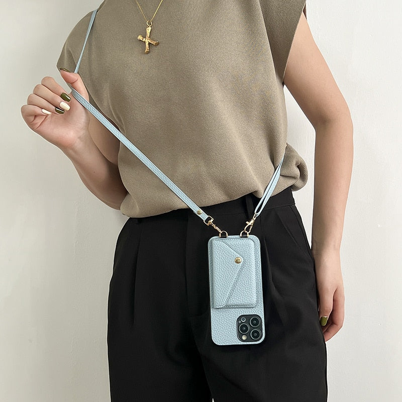 High-Quality Crossbody Wallet Leather iPhone Case with Card Holder and Wallet Function