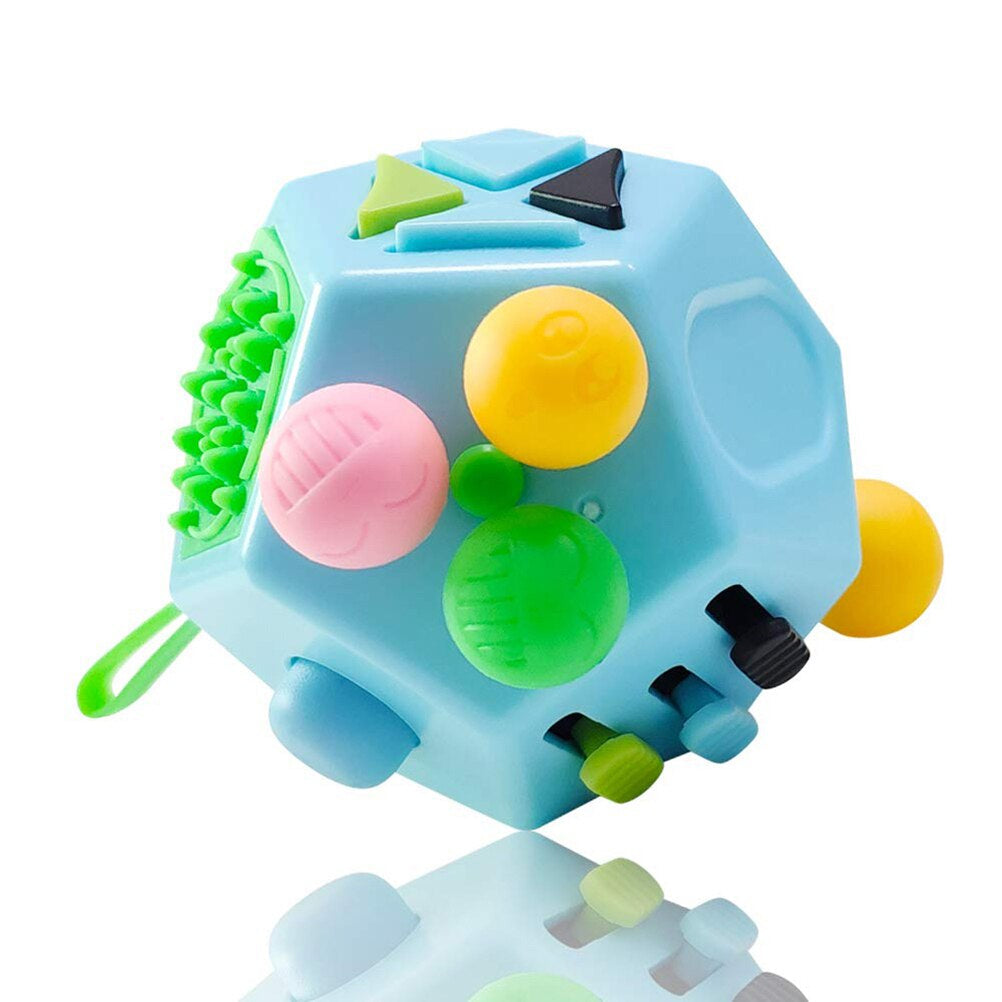 stress relief cube, sensory toy, anxiety relief toy, 12 sided fidget, stress reliever, multi sensory toy, adult sensory toys, sensory tools, tactile sensory toy, sensory fidget toys, fidget toys for anxiety, stress relief toys, stress relief cube toy, anxiety sensory cube, adult fidget items, sensory calming item, tactile anxiety aid, multifunctional sensory cube, anxiety management toy