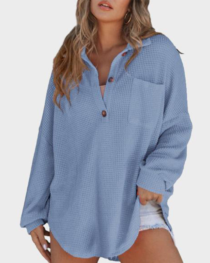 waffle knit shirt, relaxed fit shirt, button up shirt, women's casual shirt, long sleeve shirt, cozy knit top, womens tops, long sleeve tops, button down shirts, womens button down shirt, comfortable womens shirt, knit casual top, soft knit women's top, women's relaxed waffle top, casual button up top, relaxed waffle knit womens button down shirt