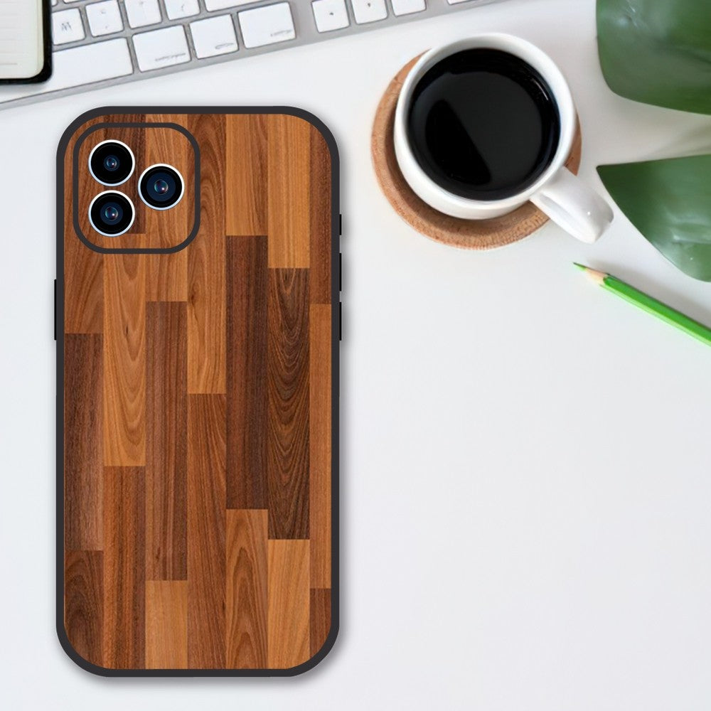 Luxury iPhone Case Made of Solid Wood Bamboo and Metallic with Smooth Brown Wood Grain