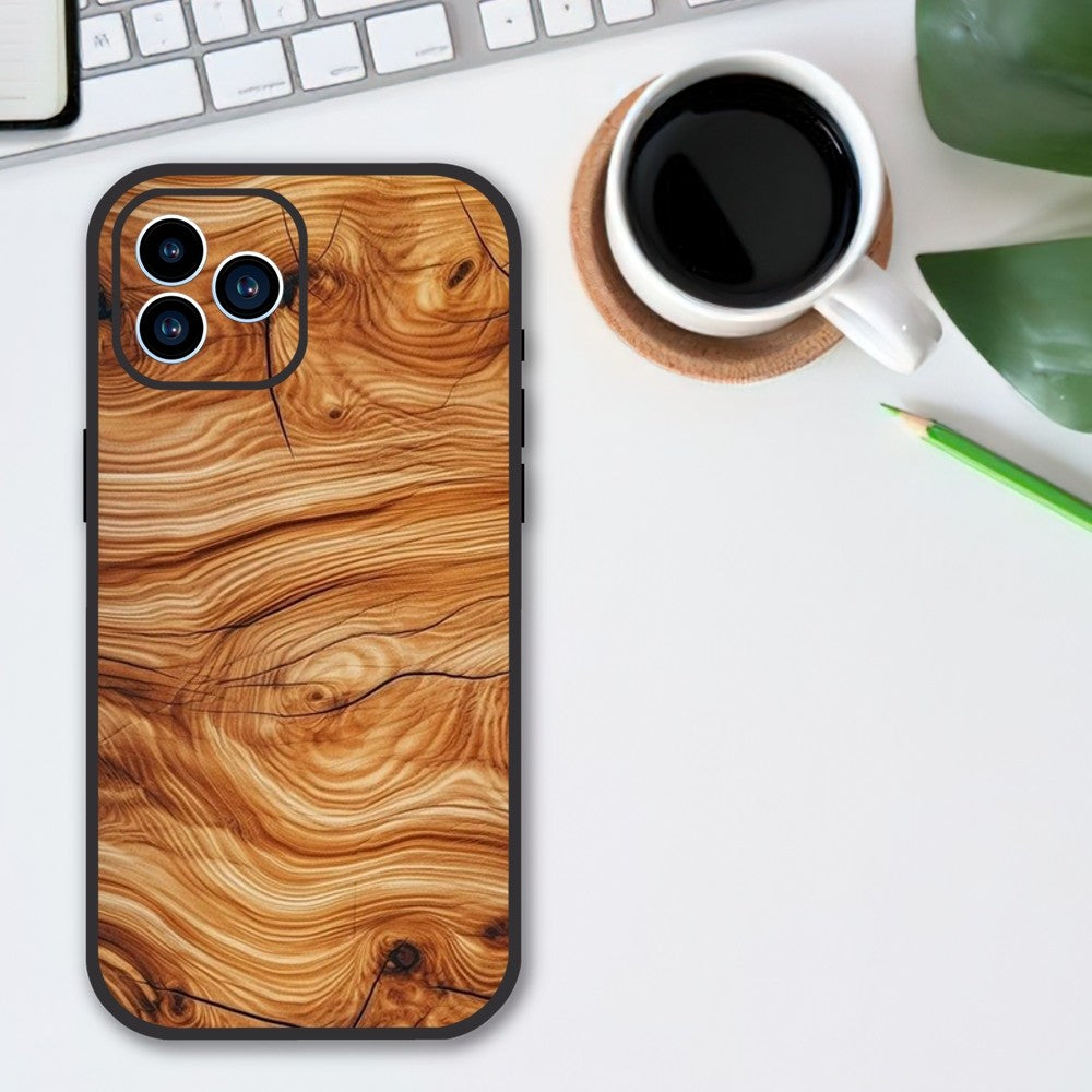 Luxury iPhone Case Made of Solid Wood Bamboo and Metallic with Smooth Brown Wood Grain