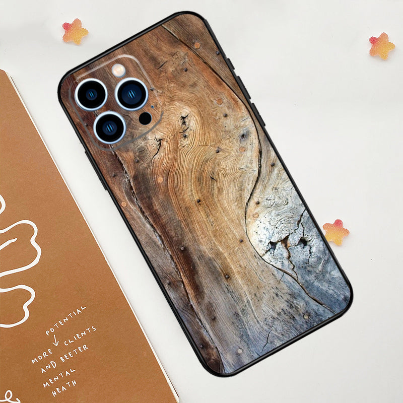 Luxury iPhone Case Made of Solid Wood Bamboo and Metallic with Smooth Brown Wood Grain