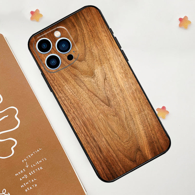 Luxury iPhone Case Made of Solid Wood Bamboo and Metallic with Smooth Brown Wood Grain