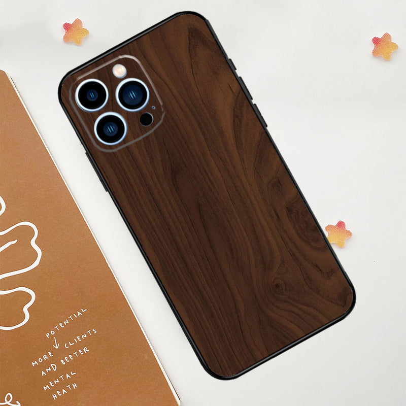 Luxury iPhone Case Made of Solid Wood Bamboo and Metallic with Smooth Brown Wood Grain