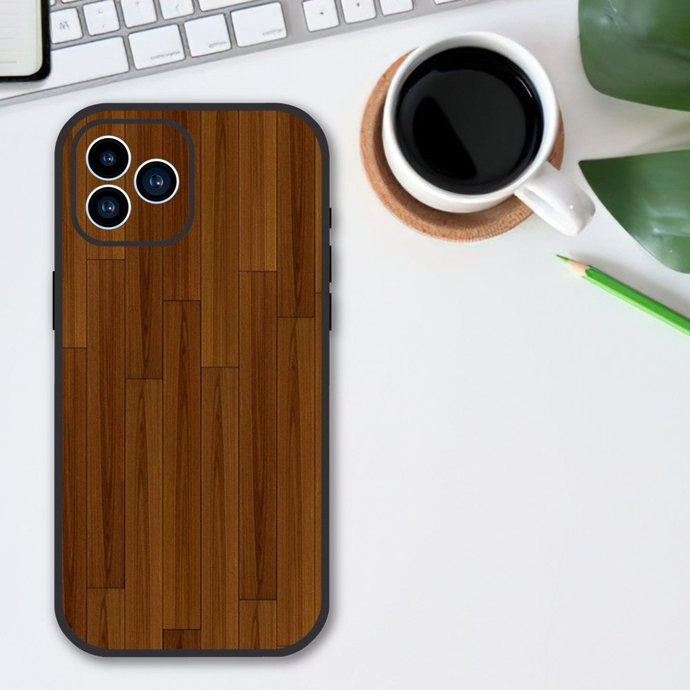 Luxury iPhone Case Made of Solid Wood Bamboo and Metallic with Smooth Brown Wood Grain