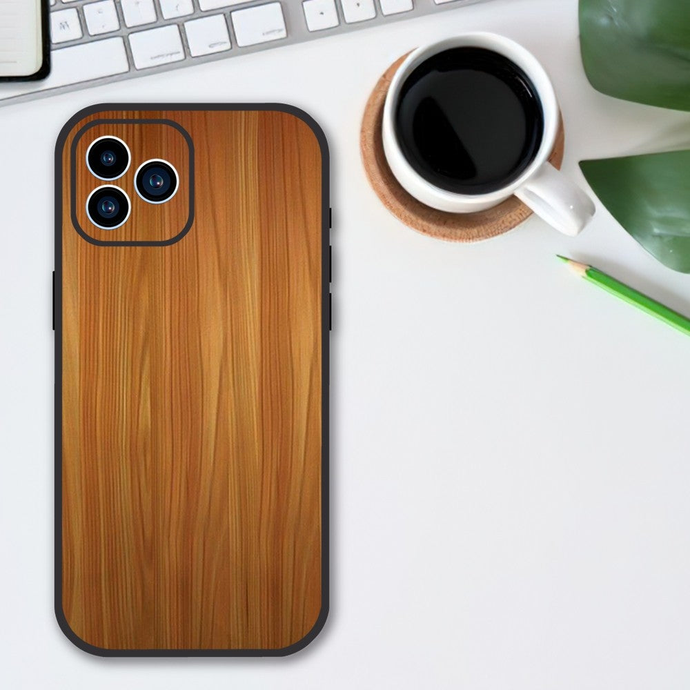 Luxury iPhone Case Made of Solid Wood Bamboo and Metallic with Smooth Brown Wood Grain