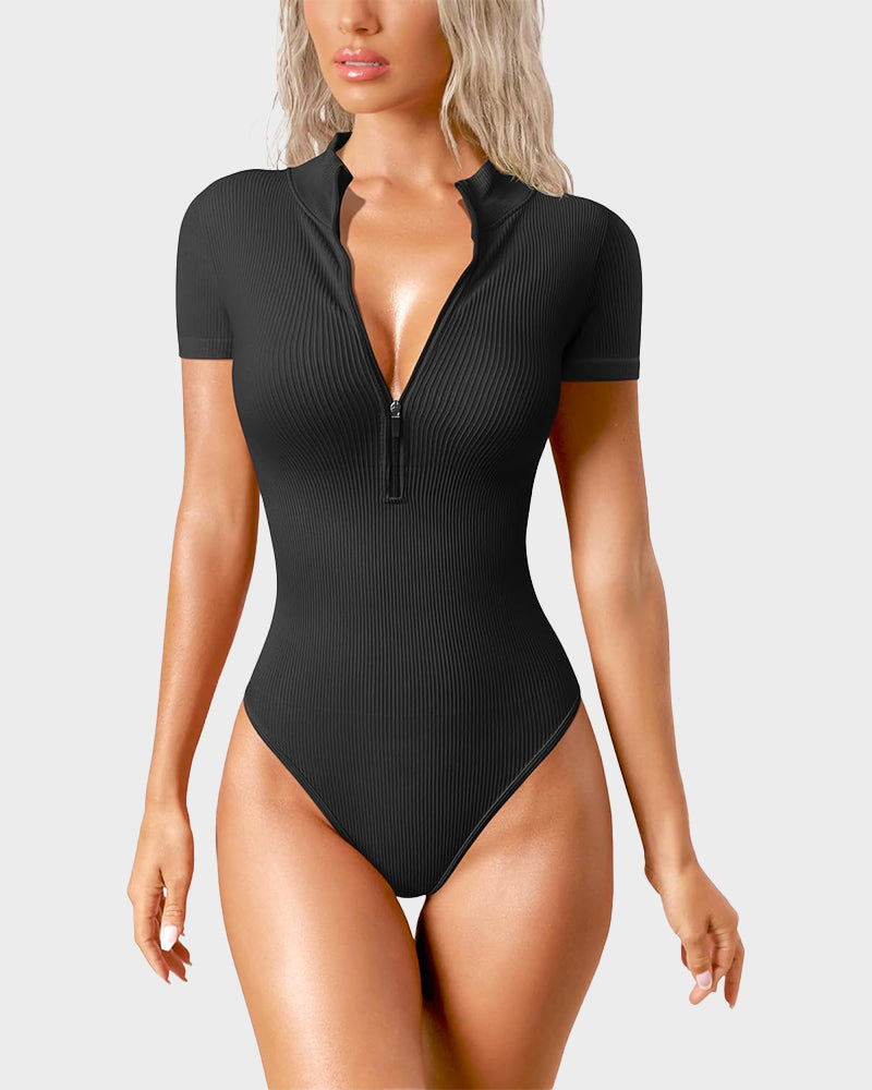 ribbed bodysuit, short sleeve bodysuit, half zip bodysuit, sculpting bodysuit, women's bodysuit, fashion bodysuit, trendy bodysuit, black bodysuit, body suit women, plus size bodysuit, seamless bodysuit, stylish bodysuit, fashionable women's clothing, comfortable bodysuit, women's fashion, slim fit bodysuit, versatile bodysuit, chic bodysuit, modern bodysuit, flattering bodysuit