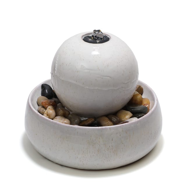 Ceramic Fountain with Sphere and Pebbles