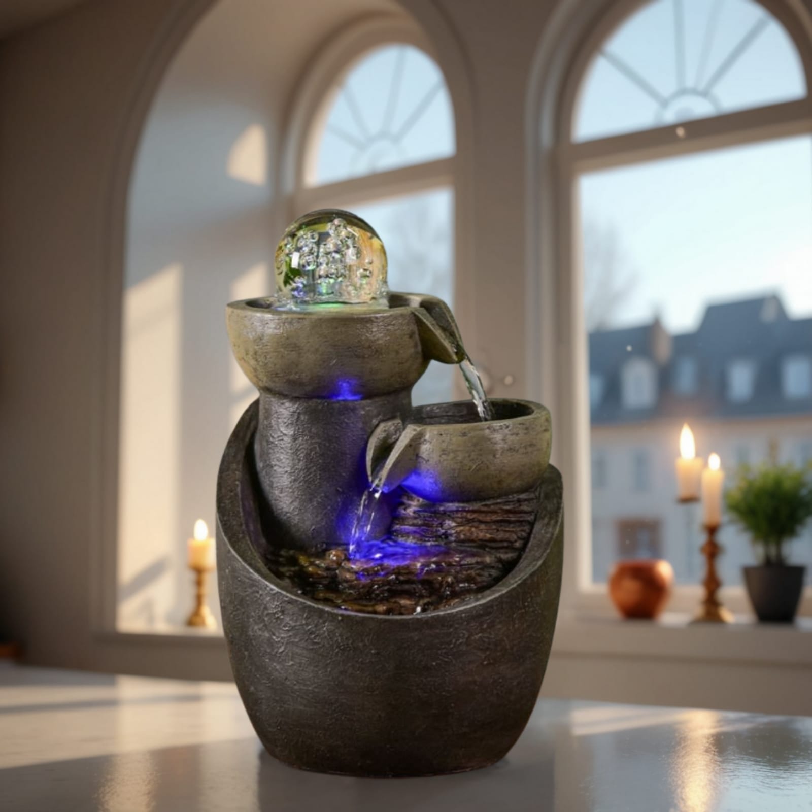 Malla Indoor Fountain – Zen Cascade with Rotating Glass Ball