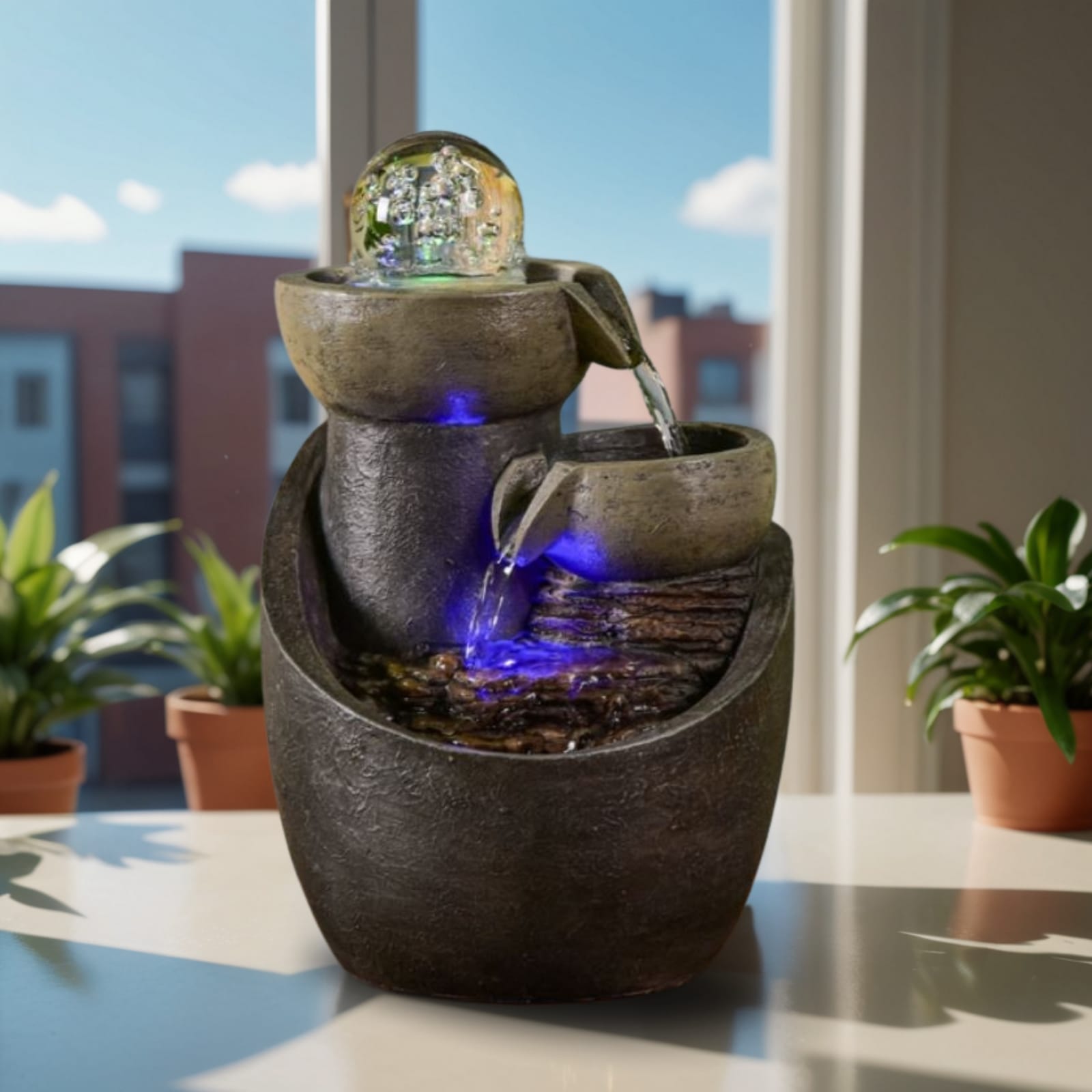 Malla Indoor Fountain – Zen Cascade with Rotating Glass Ball