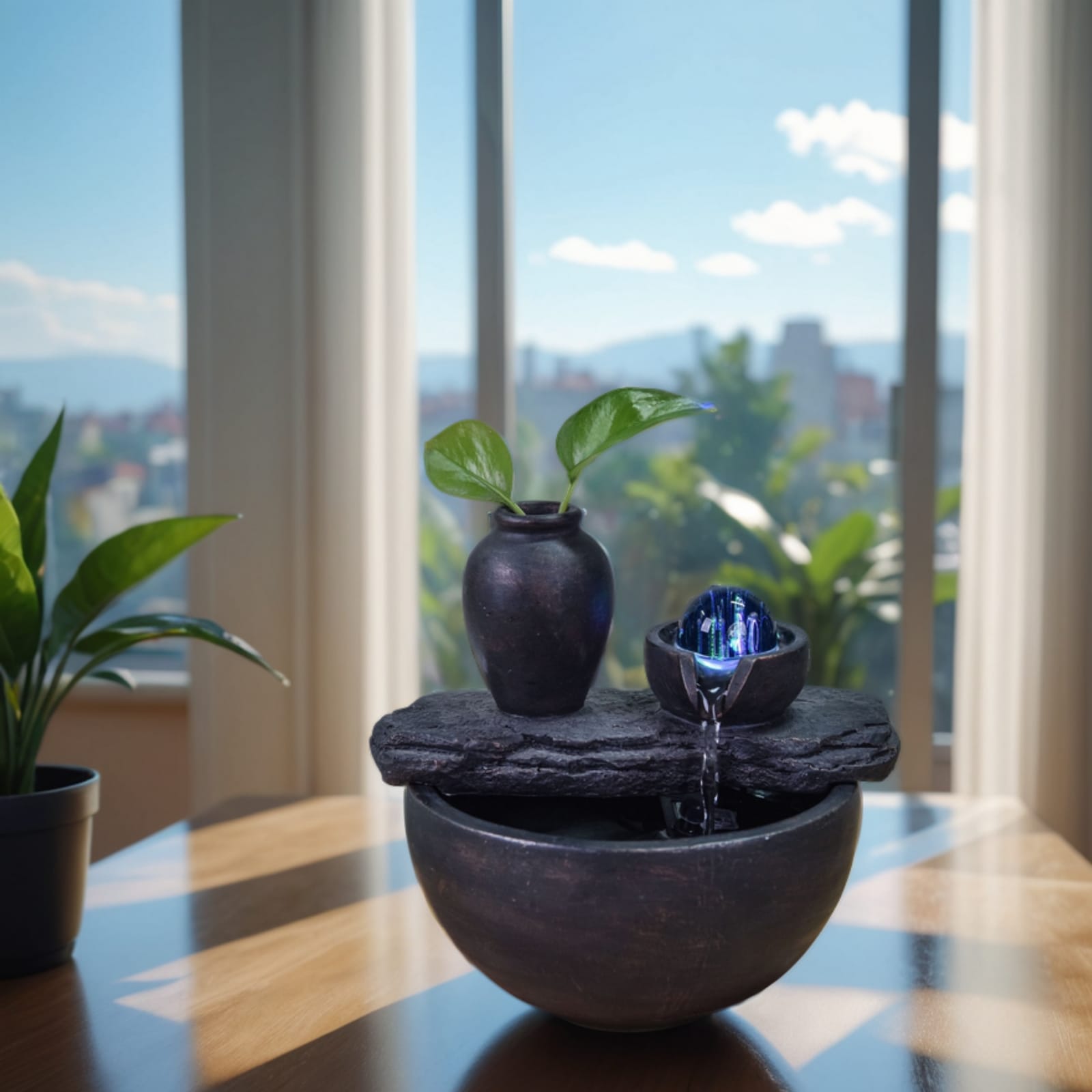 Silice Indoor Fountain – Zen Cascade with Glass Ball